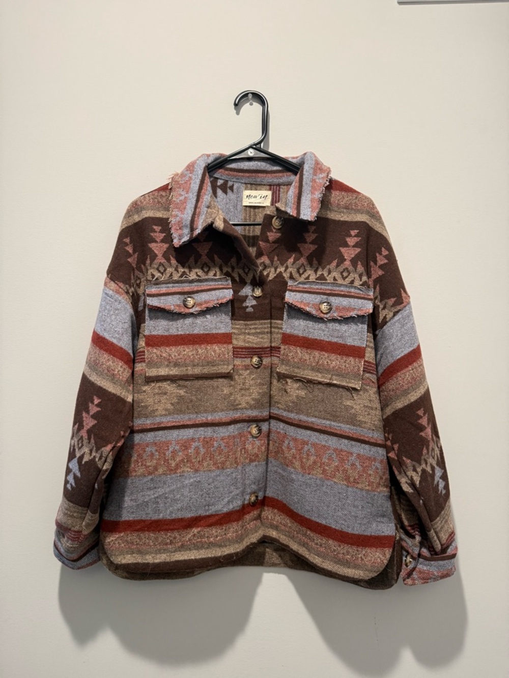Oversized Southwestern Pattern Shacket Jacket - Brown Multi